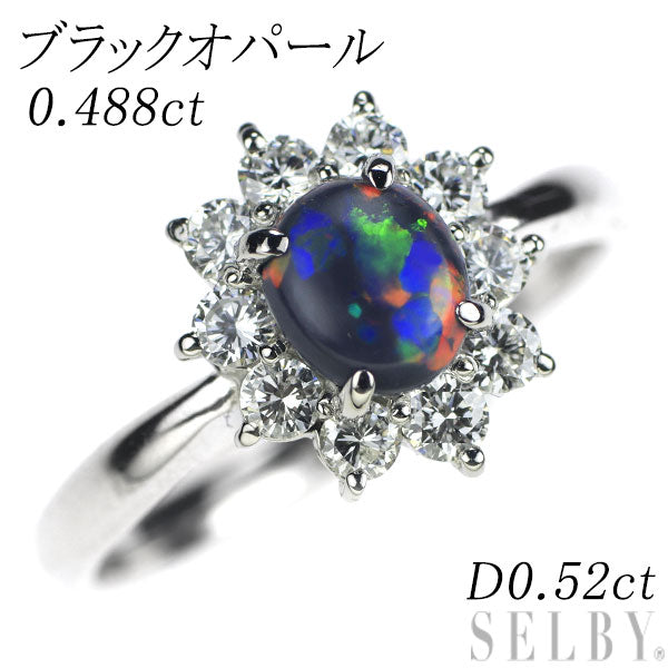Pt900 ブラックオパール ダイヤモンド リング 0.488ct D0.52ct