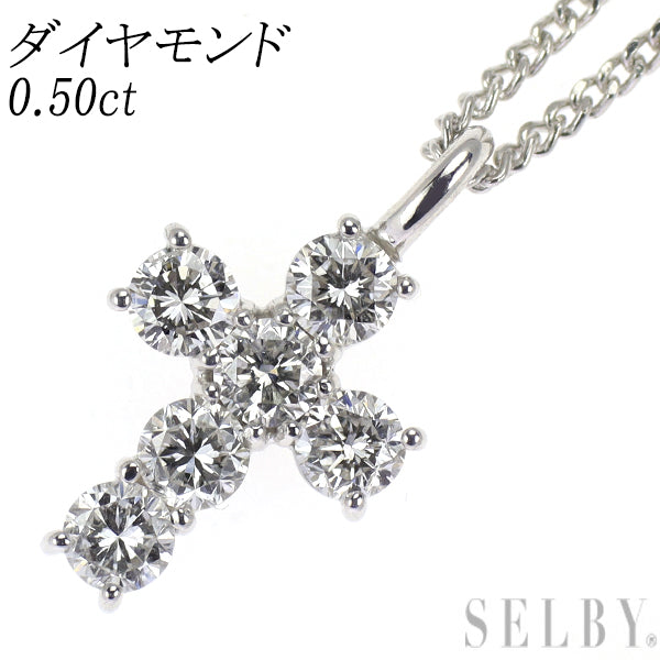 K18WG/ Pt850 ダイヤモンド ペンダントネックレス 0.50ct クロス