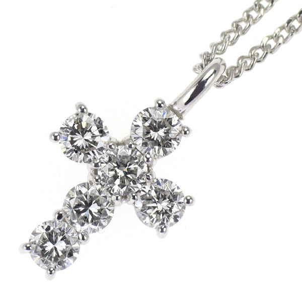 K18WG/ Pt850 ダイヤモンド ペンダントネックレス 0.50ct クロス