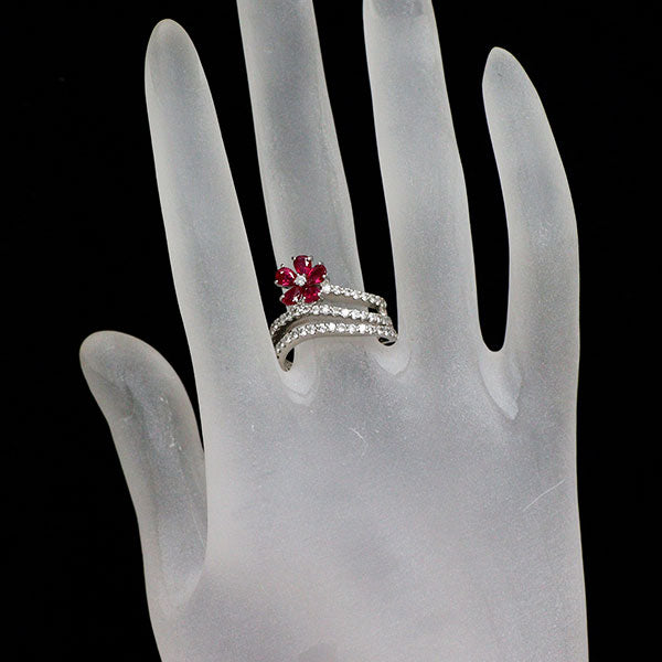 Pt900 ルビー ダイヤモンド リング 1.01ct D0.80ct フラワー