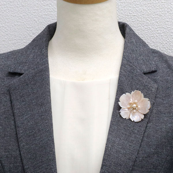 K18YG シェル アコヤ真珠 ダイヤモンド ブローチ兼ペンダントトップ 径約3.1-5.3mm D0.05ct フラワー