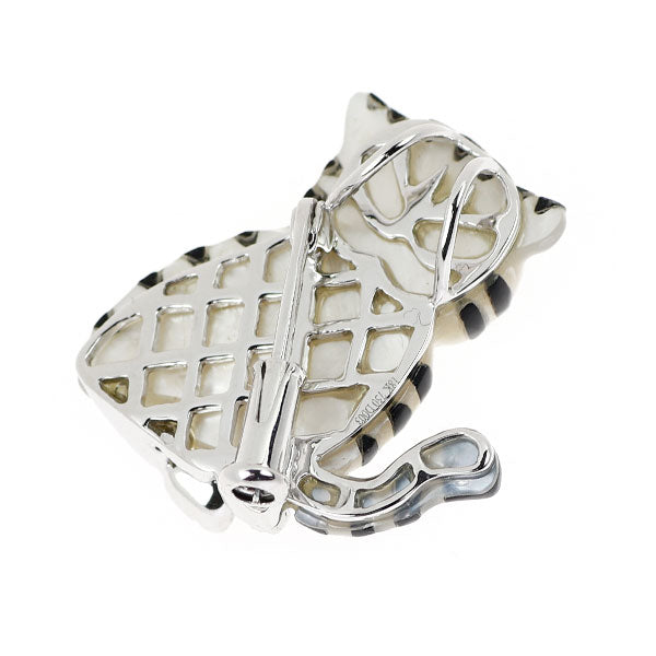 エナメル/ K18WG シェル ダイヤモンド ブローチ兼ペンダントトップ  D0.03ct 虎