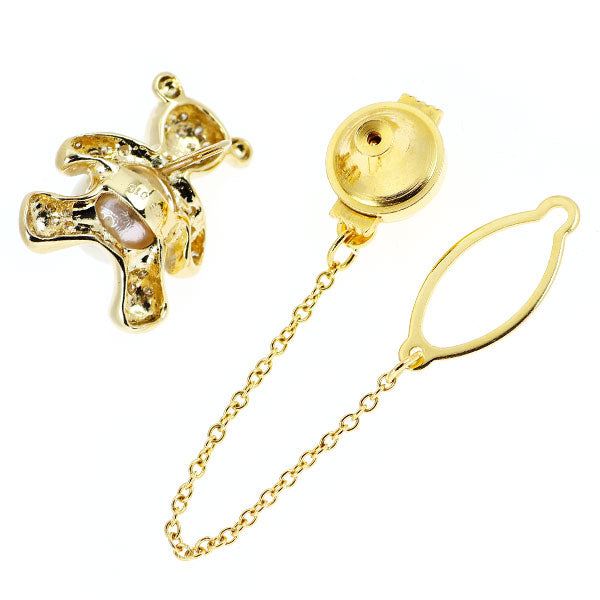 K18YG/WG アコヤ 真珠/パール ダイヤモンド ピンブローチ 径約8.7mm D0.16ct アニマル 熊