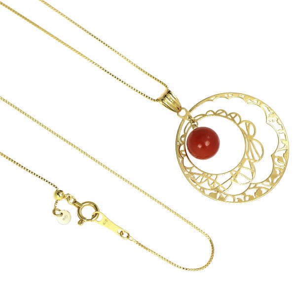 新品 K18YG 地中海 サルジ/胡渡り 珊瑚 ペンダントネックレス 径約 7.2mm