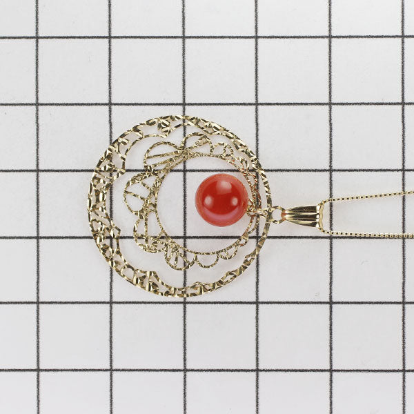 新品 K18YG 地中海 サルジ/胡渡り 珊瑚 ペンダントネックレス 径約 7.2mm