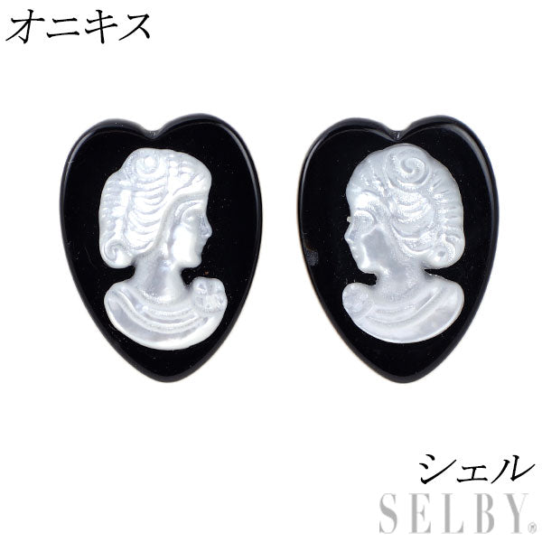 新品 K18YG オニキス シェル ピアス ハート