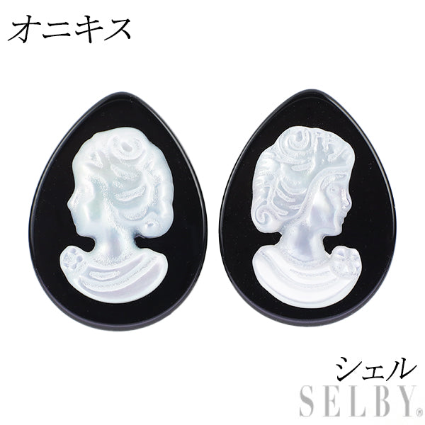 【代引可】 新品 セルビー — ペアシェイプ ピアス シェル オニキス K18YG その他