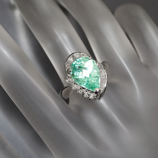 Pt900 希少チェスカットパライバトルマリン ダイヤモンド リング 3.01ct D0.61ct