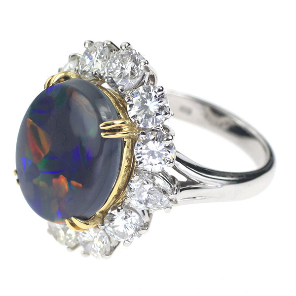 Pt900/K18YG ブラックオパール ダイヤモンド リング 6.45ct D3.39ct