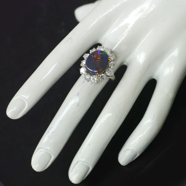 Pt900/K18YG ブラックオパール ダイヤモンド リング 6.45ct D3.39ct