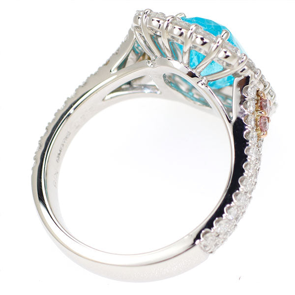 K18/Pt900 ブラジル産パライバ トルマリン 天然ピンクダイヤモンド リング 2.27ct PD0.10ct D1.45ct