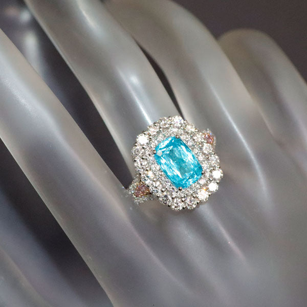 K18/Pt900 ブラジル産パライバ トルマリン 天然ピンクダイヤモンド リング 2.27ct PD0.10ct D1.45ct