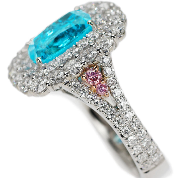 K18/Pt900 ブラジル産パライバ トルマリン 天然ピンクダイヤモンド リング 2.27ct PD0.10ct D1.45ct