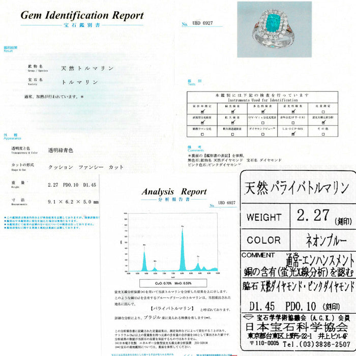 K18/Pt900 ブラジル産パライバ トルマリン 天然ピンクダイヤモンド リング 2.27ct PD0.10ct D1.45ct