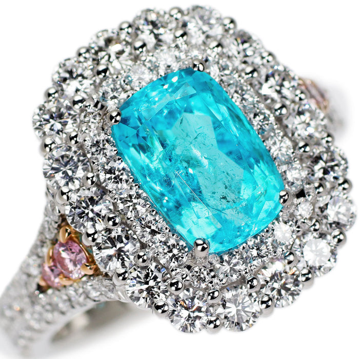 K18/Pt900 ブラジル産パライバ トルマリン 天然ピンクダイヤモンド リング 2.27ct PD0.10ct D1.45ct