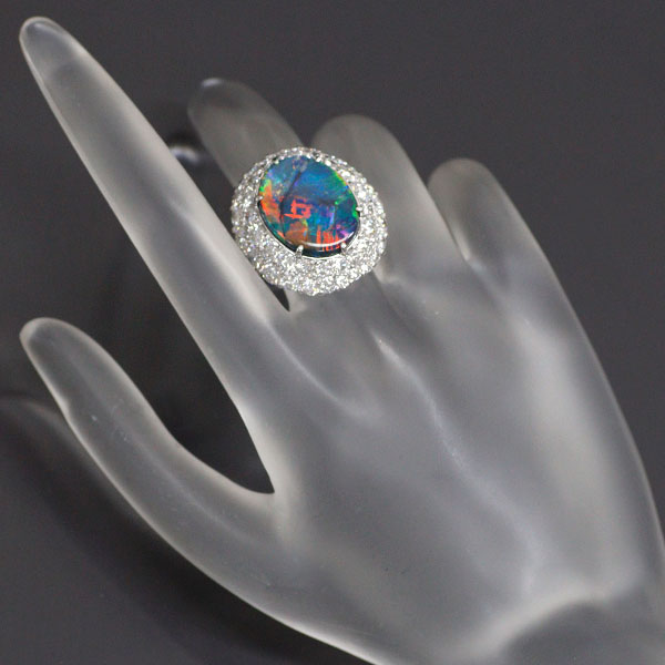 Pt900 Black Opal Diamond Ring 7.20ct D3.86ct 