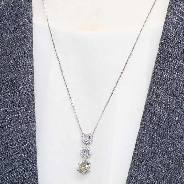 Pt900/Pt850 天然イエロー/グリーン/ピンクダイヤモンド ペンダントネックレス 2.092ct VLY VS2 VG 0.185ct LG/VS1 0.228ct VLP/VS2 D0.40ct