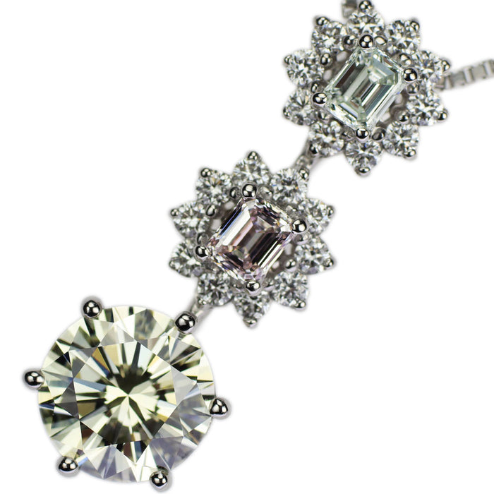 Pt900/Pt850 天然イエロー/グリーン/ピンクダイヤモンド ペンダントネックレス 2.092ct VLY VS2 VG 0.185ct LG/VS1 0.228ct VLP/VS2 D0.40ct