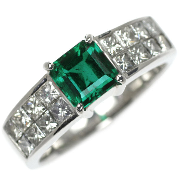Pt900 Emerald Diamond Ring 0.96ct D1.00ct 
