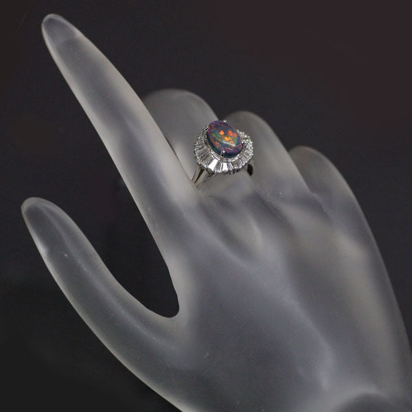Pt900 ブラックオパール ダイヤモンド リング 2.30ct D0.60ct
