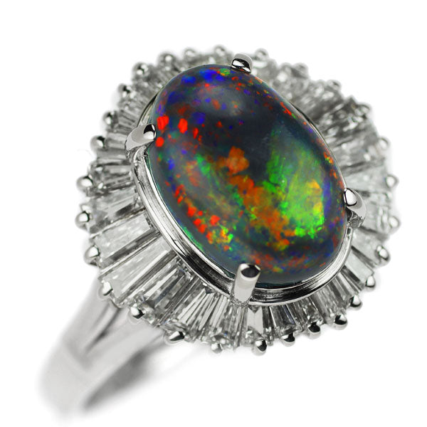 Pt900 ブラックオパール ダイヤモンド リング 2.30ct D0.60ct