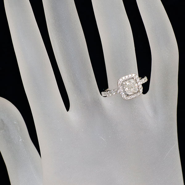 モニッケンダム Pt900 クッションカット ダイヤモンド リング 1.01ct E VS1 D0.44ct