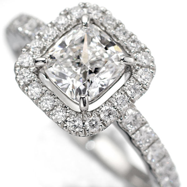 モニッケンダム Pt900 クッションカット ダイヤモンド リング 1.01ct E VS1 D0.44ct