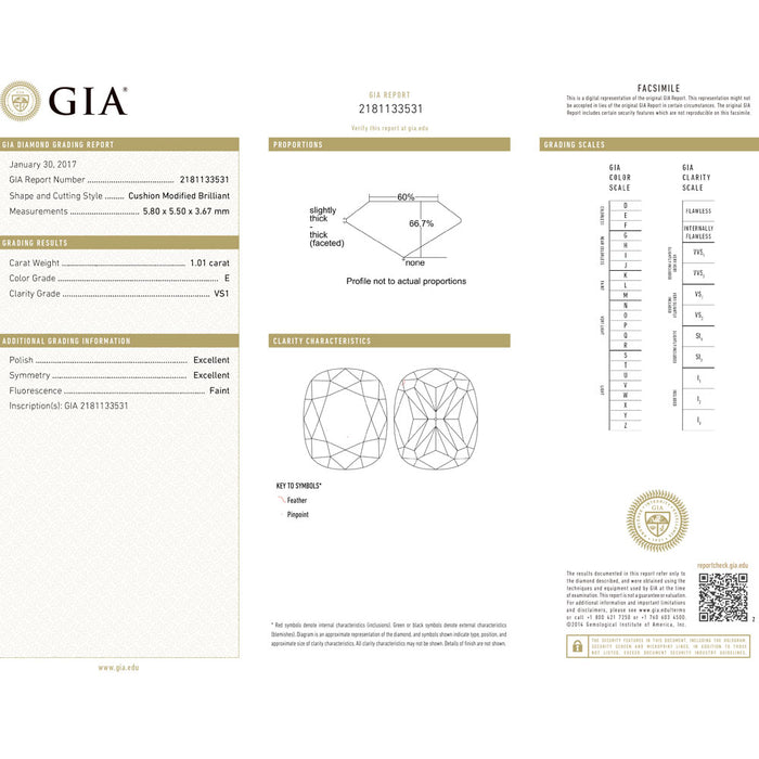 モニッケンダム Pt900 クッションカット ダイヤモンド リング 1.01ct E VS1 D0.44ct