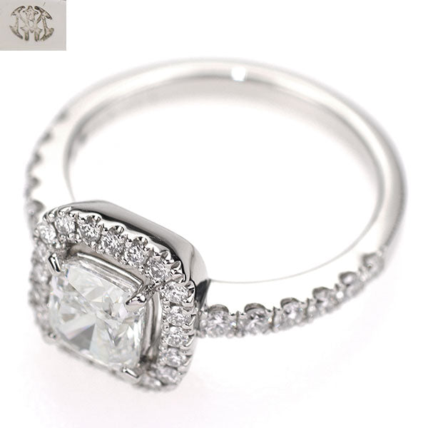 モニッケンダム Pt900 クッションカット ダイヤモンド リング 1.01ct E VS1 D0.44ct