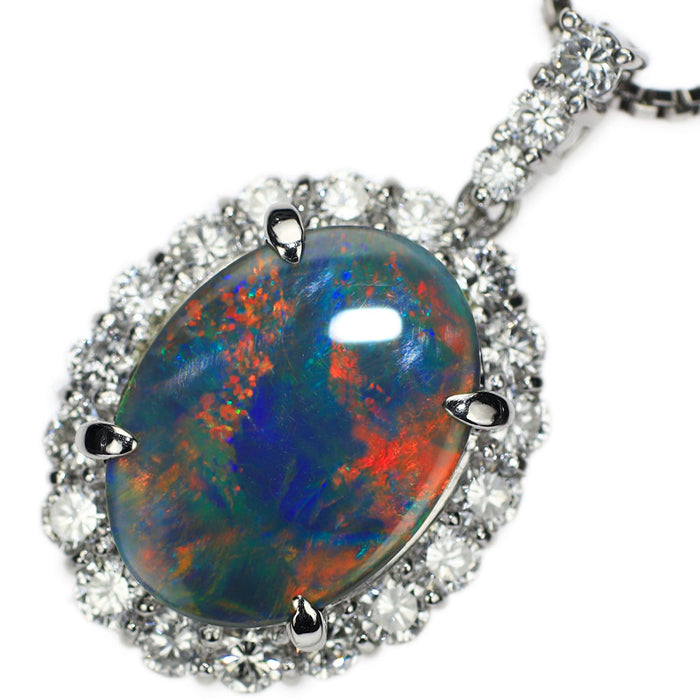 Pt900/ Pt850 ブラックオパール ダイヤモンド ペンダントネックレス 4.48ct D1.77ct