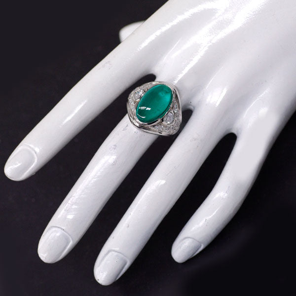 Pt900 エメラルドキャッツアイ ダイヤモンド リング 5.68ct D0.95ct