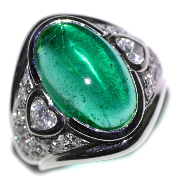 Pt900 エメラルドキャッツアイ ダイヤモンド リング 5.68ct D0.95ct