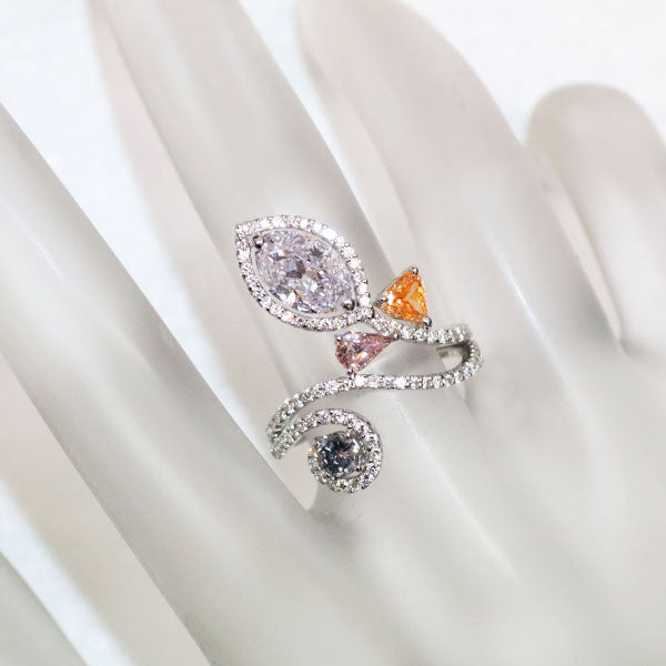K18WG 天然ピンク/ヴァイオレットグレイ/イエロー/カラーレスダイヤモンド リング 1.049ct VLPP SI2 FD0.575ct FIOY/FOP/FVG SI2