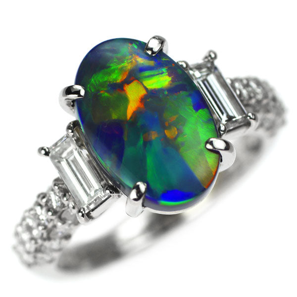 Pt900 ブラックオパール ダイヤモンド リング 2.78ct D1.22ct
