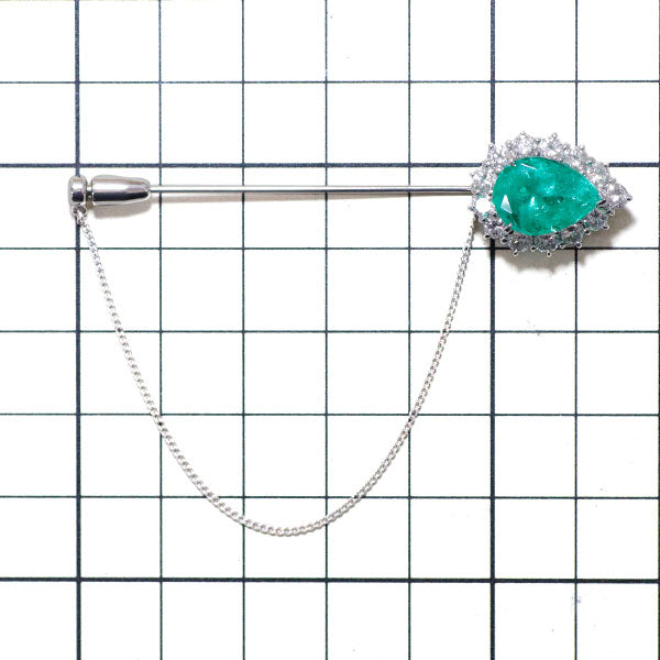 Pt900 エメラルド ダイヤモンド ピンブローチ 3.54ct D1.50ct