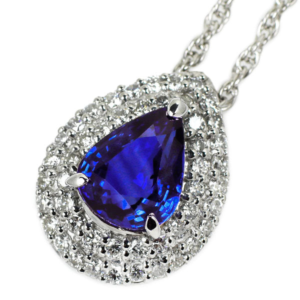Pt サファイア ダイヤモンド ペンダントネックレス 2.94ct D0.75ct