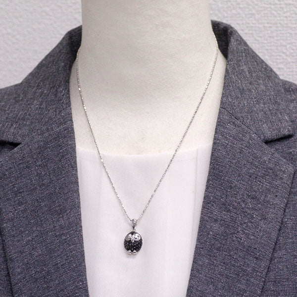 K18WG ブラック/カラーレス ダイヤモンド ペンダントネックレス 0.68ct D0.02ct ふくろう