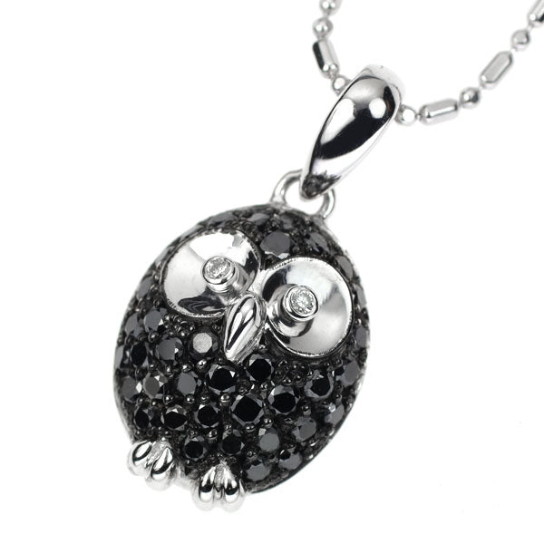 K18WG ブラック/カラーレス ダイヤモンド ペンダントネックレス 0.68ct D0.02ct ふくろう