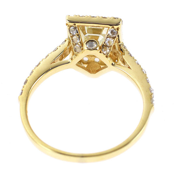 新品 K18YG エメラルドカット ローズカット ダイヤモンド リング 1.657ct VLY SI2 D0.58ct 【エスコレ】