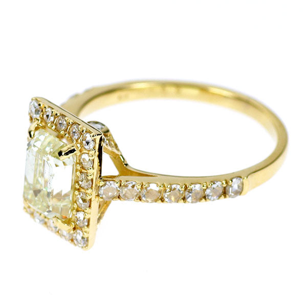 新品 K18YG エメラルドカット ローズカット ダイヤモンド リング 1.657ct VLY SI2 D0.58ct 【エスコレ】