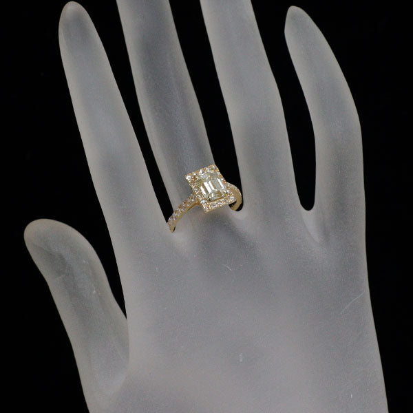 新品 K18YG エメラルドカット ローズカット ダイヤモンド リング 1.657ct VLY SI2 D0.58ct 【エスコレ】