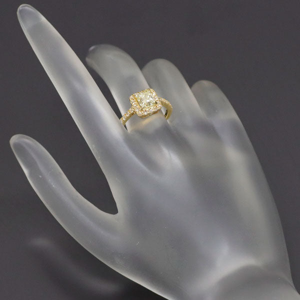 新品 K18YG プリンセスカット ローズカット ダイヤモンド リング 1.502ct VLY SI1 D0.34ct 【エスコレ】
