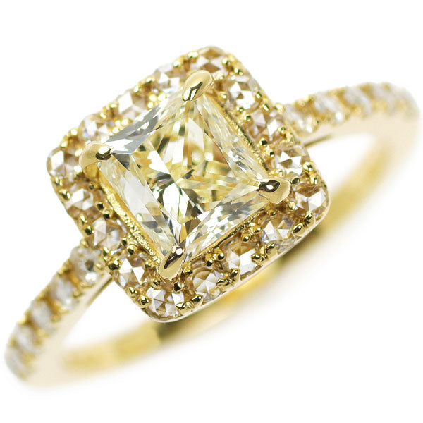 新品 K18YG プリンセスカット ローズカット ダイヤモンド リング 1.502ct VLY SI1 D0.34ct 【エスコレ】