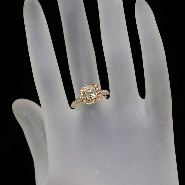 新品 K18YG プリンセスカット ローズカット ダイヤモンド リング 0.922ct LY VS2 D0.47ct 【エスコレ】