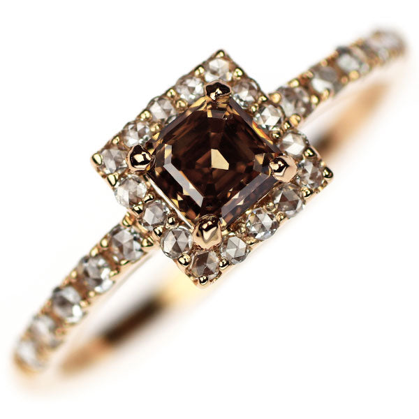 新品 K18PG アッシャーカット ダイヤモンド ローズカットダイヤ リング 0.50ct D0.17ct【エスコレ】