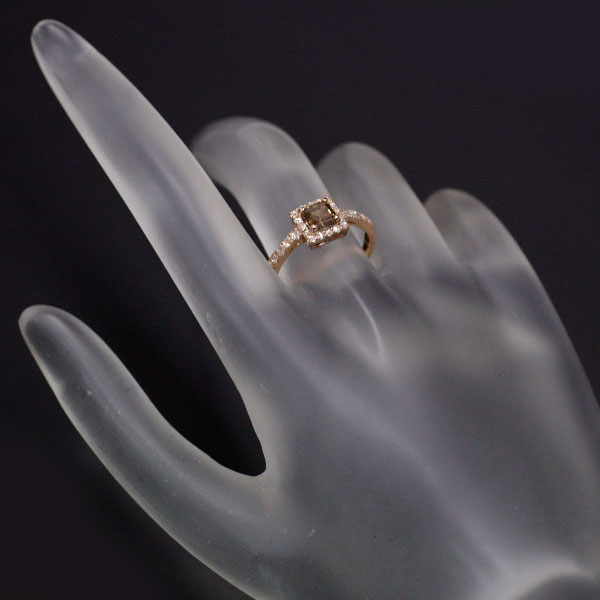 新品 K18PG アッシャーカット ダイヤモンド ローズカットダイヤ リング 0.76ct D0.24ct 【エスコレ】