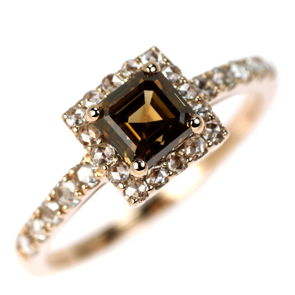 新品 K18PG アッシャーカット ダイヤモンド ローズカットダイヤ リング 0.78ct D0.24ct 【エスコレ】