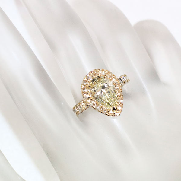 新品 K18YG ペアシェイプダイヤモンド ローズカットダイヤモンド リング 2.132ct VLY SI1 D0.76ct【エスコレ】