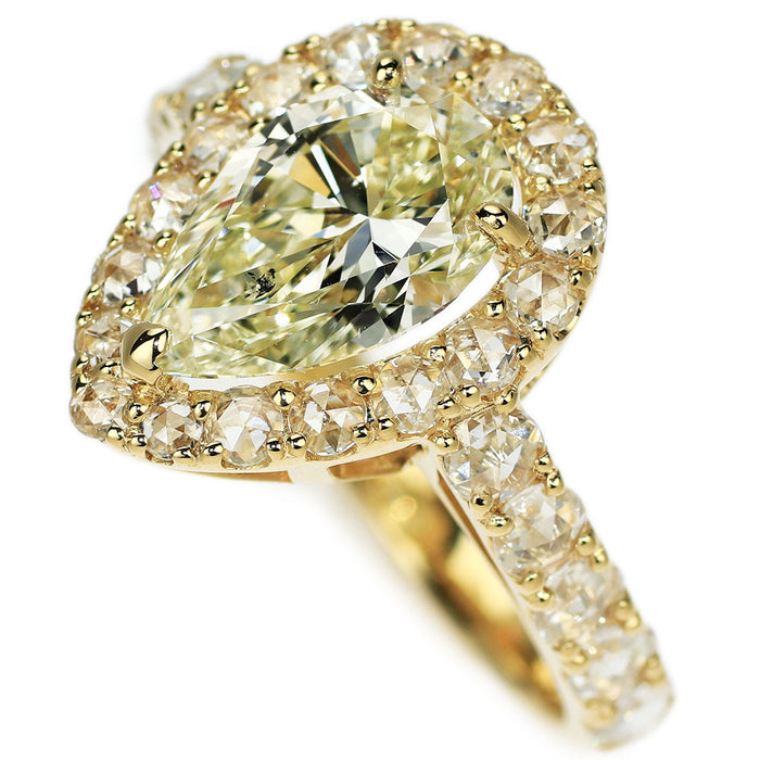 新品 K18YG ペアシェイプダイヤモンド ローズカットダイヤモンド リング 2.132ct VLY SI1 D0.76ct【エスコレ】
