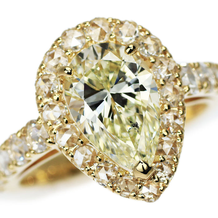 新品 K18YG ペアシェイプダイヤモンド ローズカットダイヤモンド リング 2.132ct VLY SI1 D0.76ct【エスコレ】